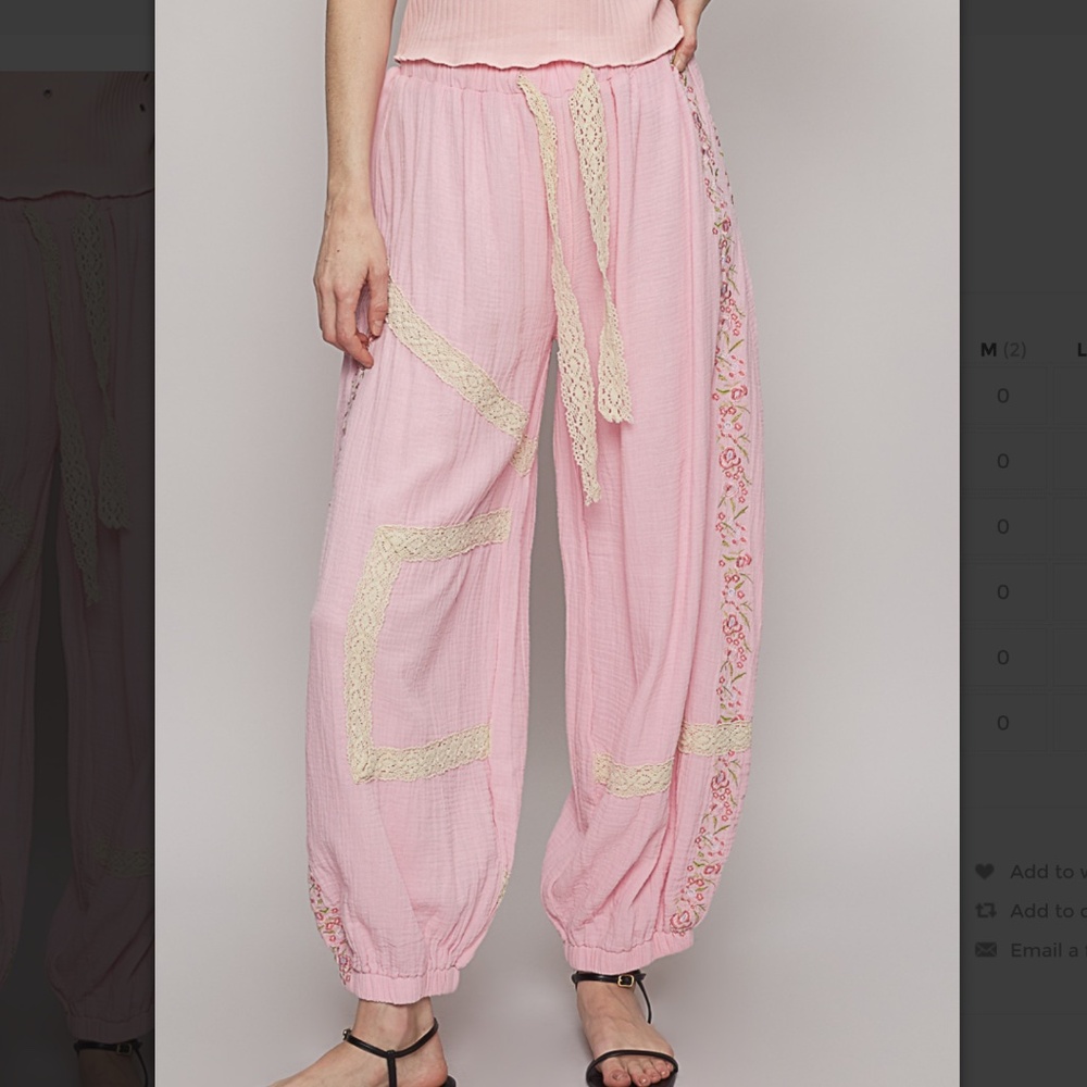 POL Pink Boho Lace-Trim Track Pants